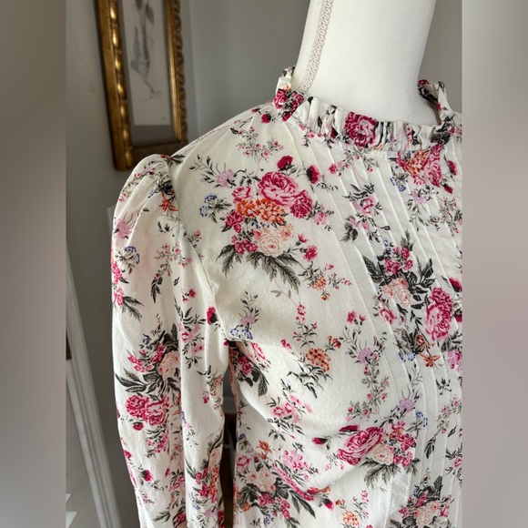 Olivaceous ivory floral long sleeve blouse size small 100% cotton EUC - Picture 2 of 10